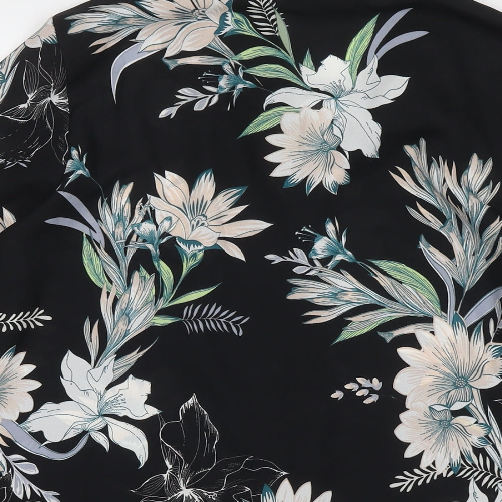 Wallis Womens Black Floral Polyester Basic Button-Up Size 12 Round Neck