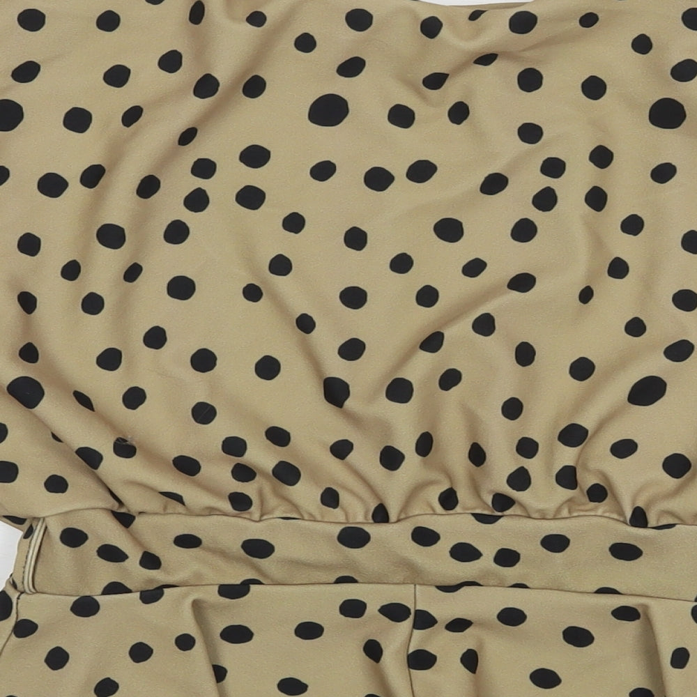 Miss Figa Womens Brown Polka Dot Polyester Basic Blouse Size 10 Boat Neck