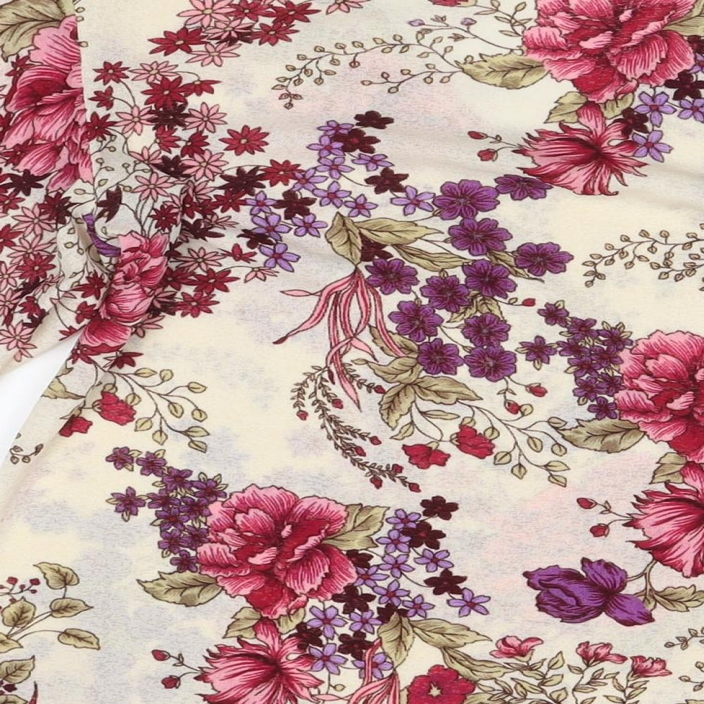 Saloos Womens Multicoloured Floral Polyester Basic Blouse Size L V-Neck - Size L/XL