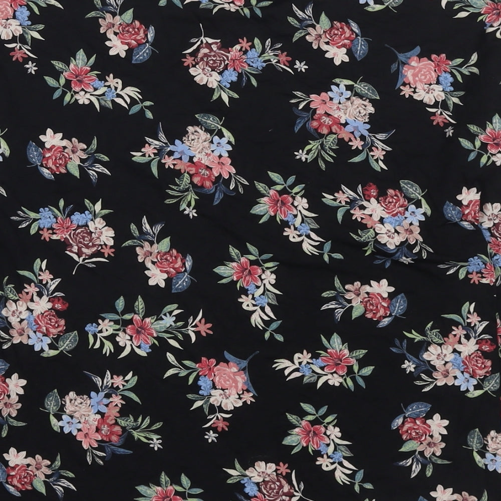Marks & Spencer Womens Black Floral Viscose Basic Blouse Size 8 Round Neck