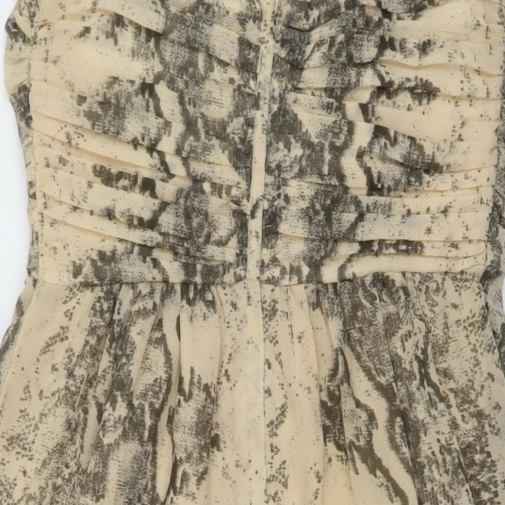 H&M Womens Beige Animal Print Polyester Mini Size 12 Sweetheart Zip
