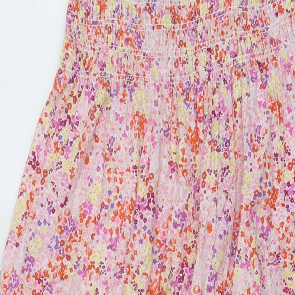 H&M Womens Pink Floral Cotton A-Line Size S Square Neck Tie