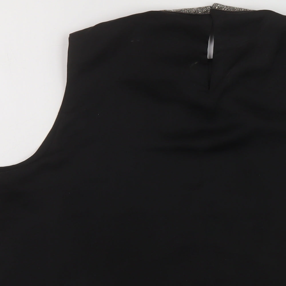 Cream Womens Black Polyester Basic Tank Size 10 Mock Neck