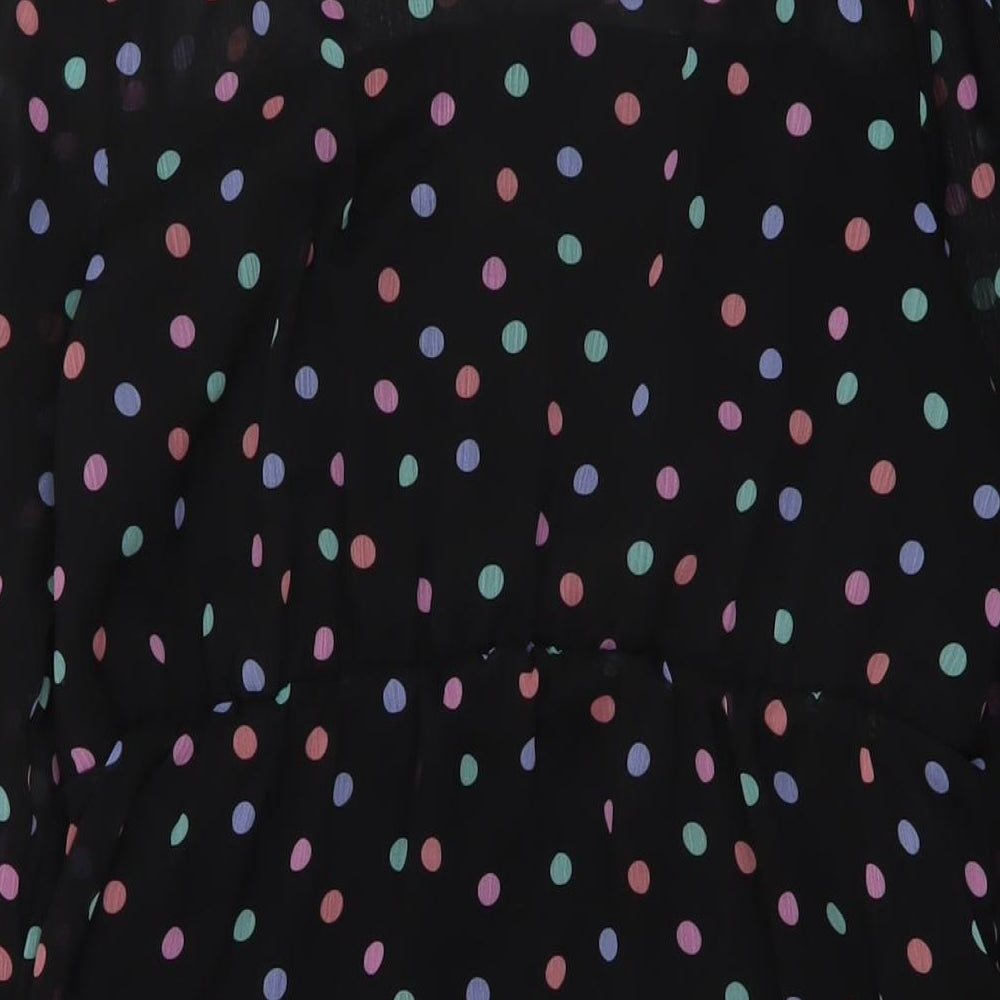 New Look Womens Black Polka Dot Polyester A-Line Size 14 Mock Neck Button