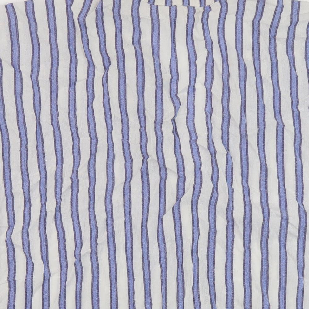 H&M Womens Blue Striped Viscose Basic Blouse Size L V-Neck