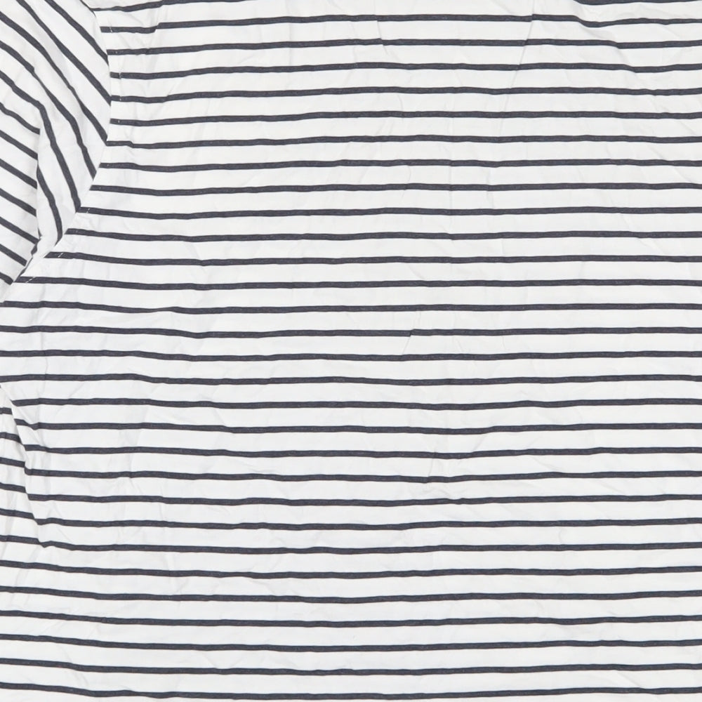 Marks & Spencer Womens White Striped Cotton Basic T-Shirt Size S Crew Neck