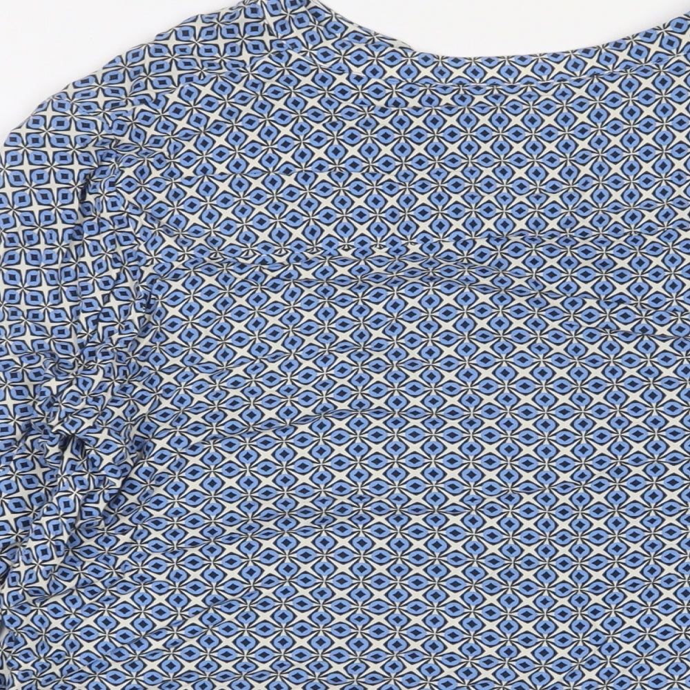 Part Two Womens Blue Geometric Viscose Basic Blouse Size 8 V-Neck