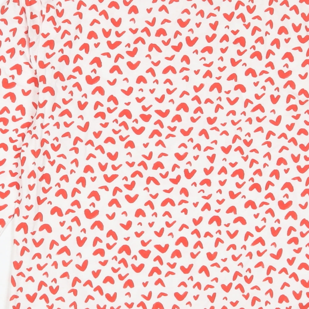 Marks & Spencer Womens Red Geometric Cotton Basic T-Shirt Size 12 Boat Neck - Hearts