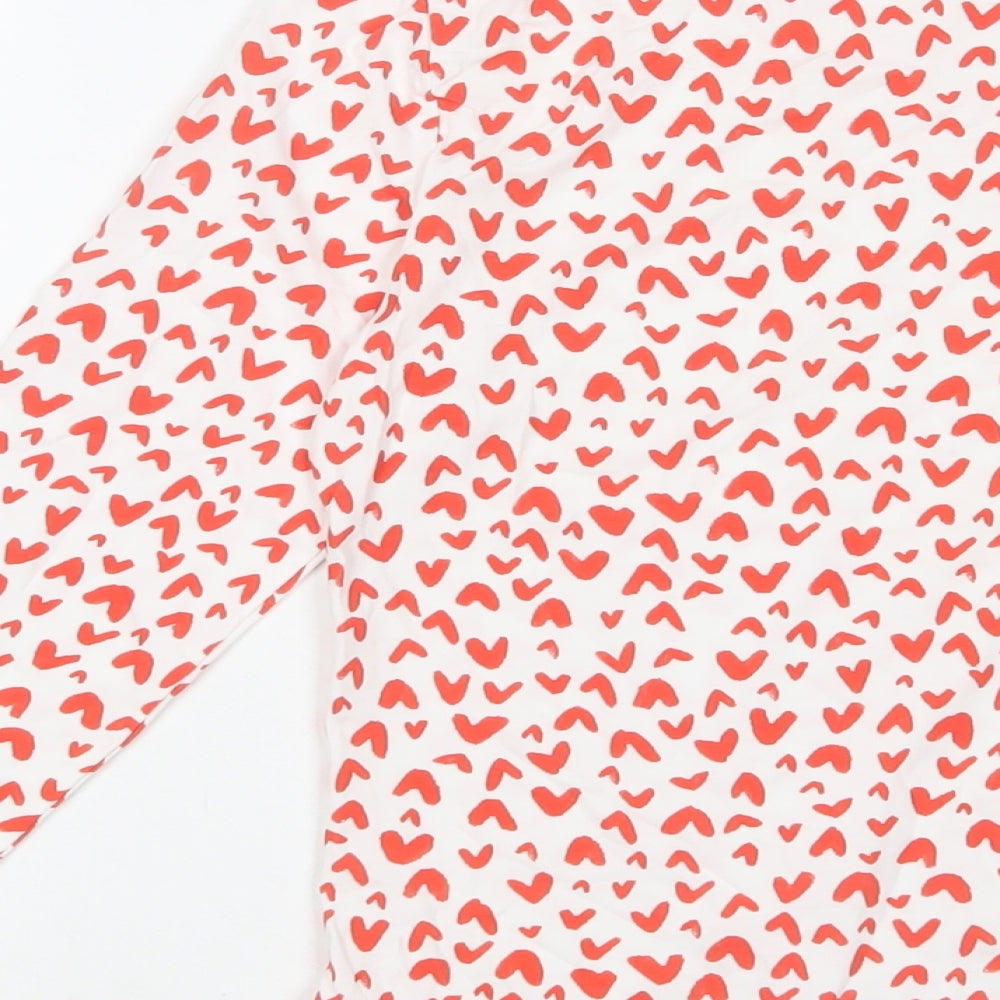 Marks & Spencer Womens Red Geometric Cotton Basic T-Shirt Size 10 Boat Neck - Hearts