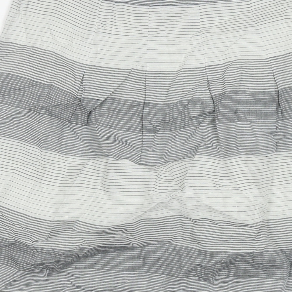 Marks & Spencer Womens Grey Striped Ramie A-Line Skirt Size 10 Zip