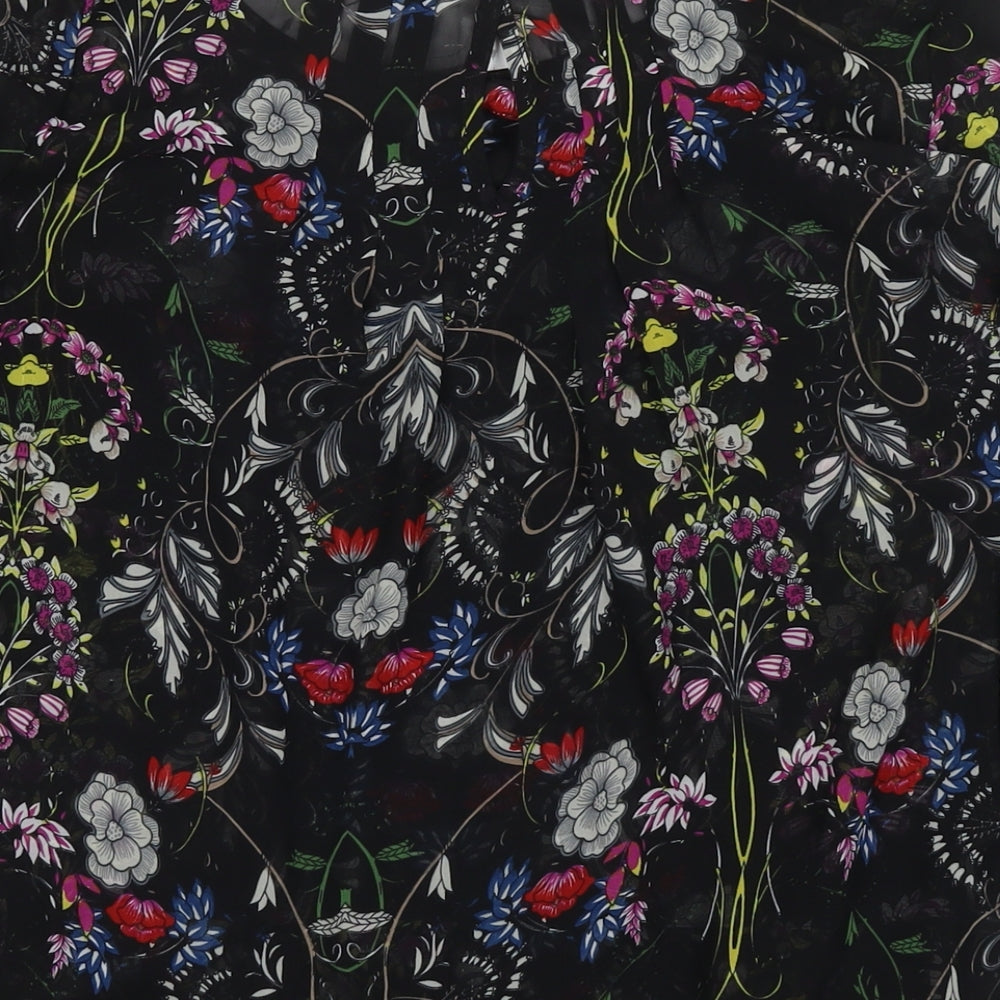 Miley&Molly Womens Black Floral Polyester Basic Blouse Size M Round Neck