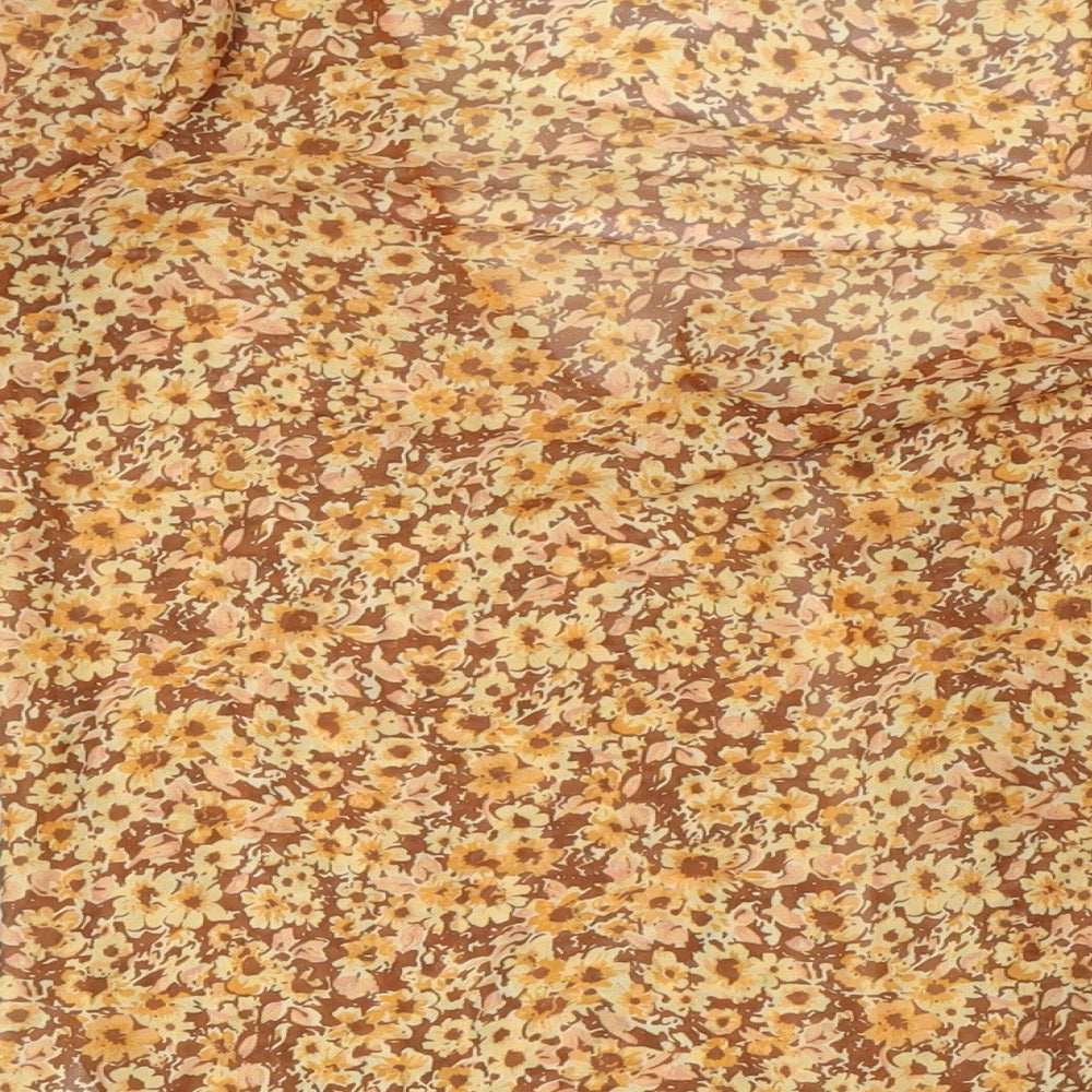 Motel Womens Brown Floral Polyester Basic Button-Up Size M V-Neck