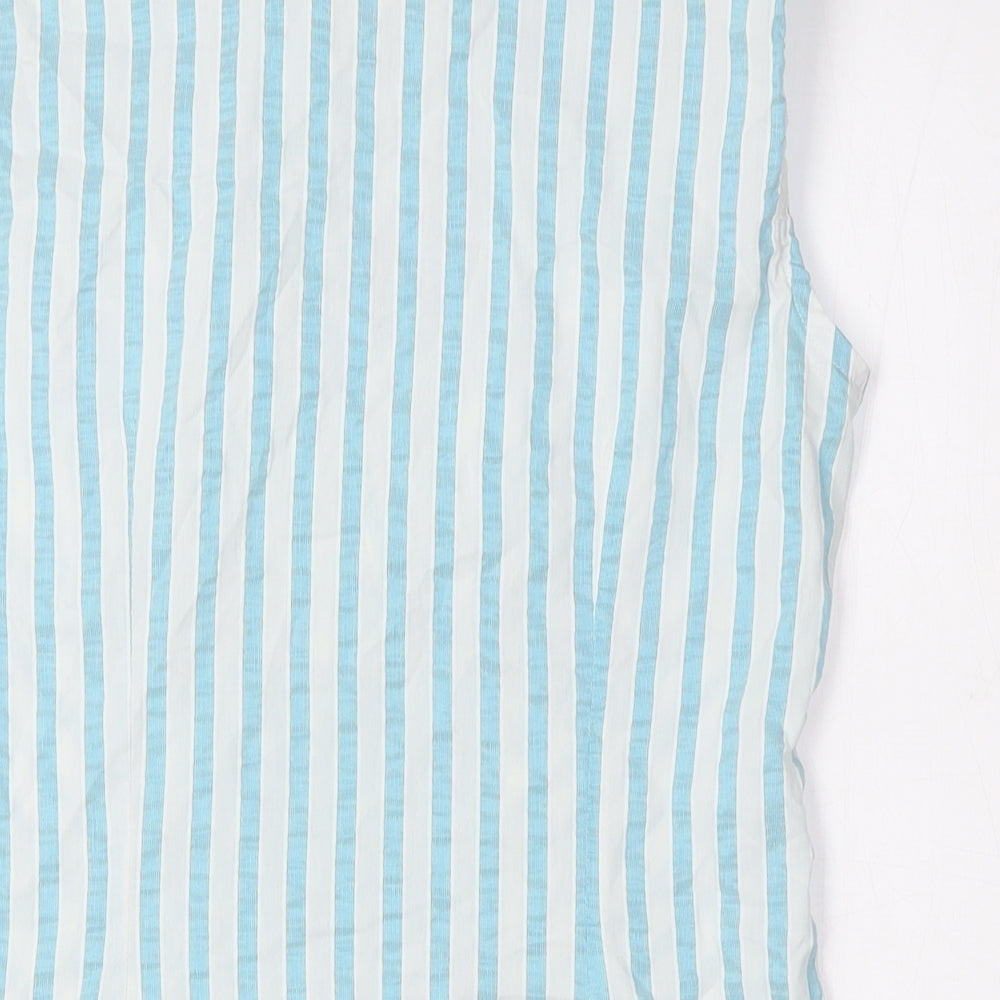 Marks & Spencer Womens Green Striped Cotton Basic Button-Up Size 8 Collared