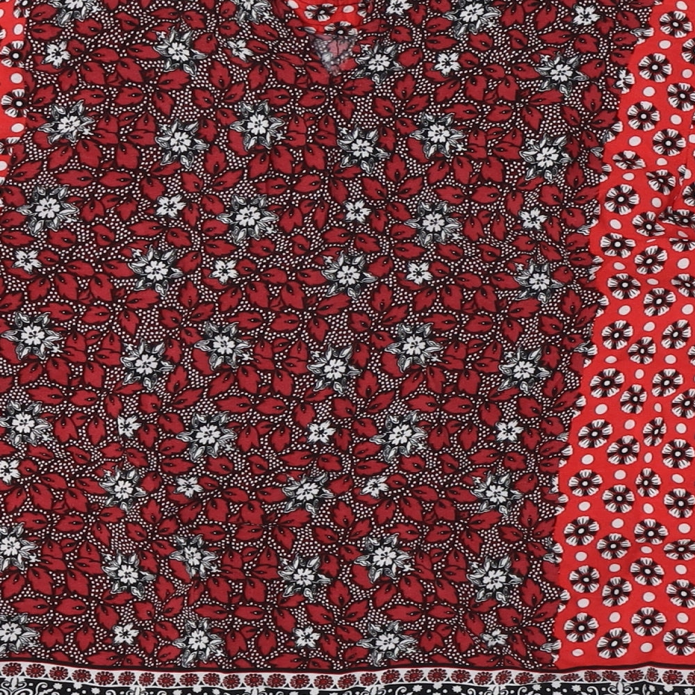 River Island Womens Red Viscose Basic Button-Up Size 12 Mock Neck