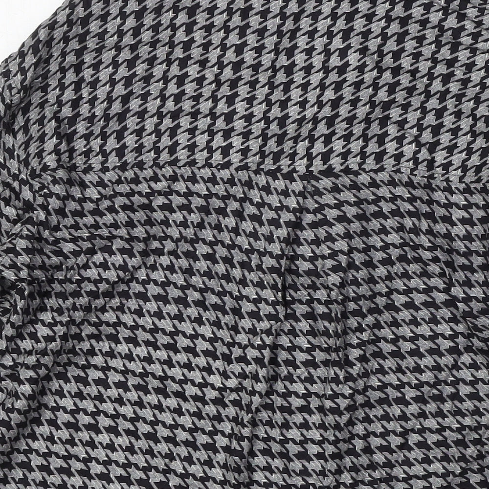 NEXT Womens Black Check Viscose Basic Button-Up Size 6 Collared