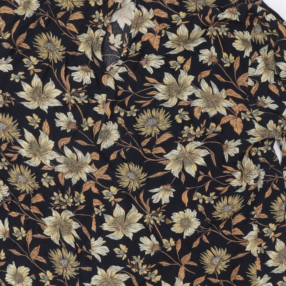 Warehouse Womens Blue Floral Viscose Basic Button-Up Size 10 Mock Neck