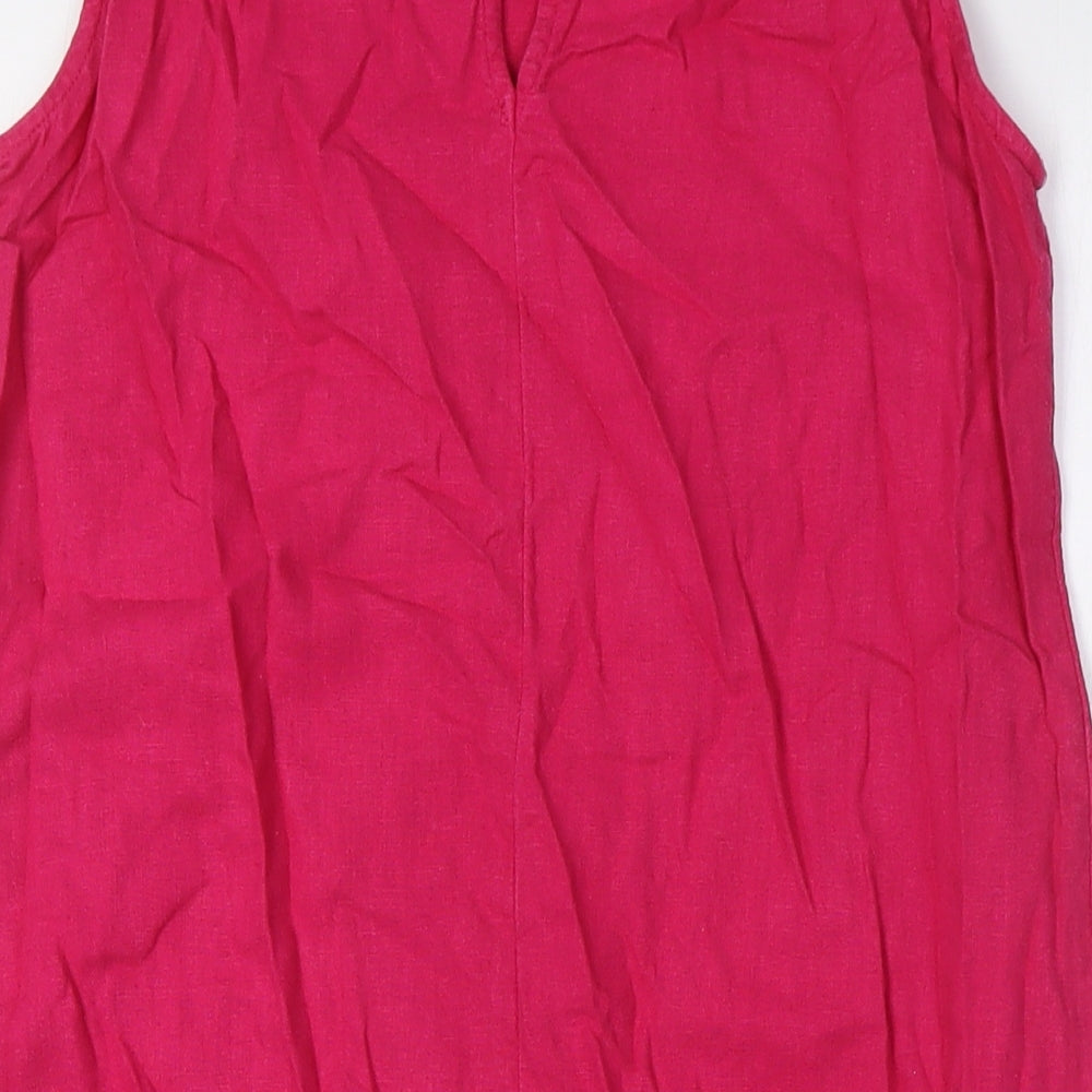 Marks & Spencer Womens Pink Linen A-Line Size 10 Round Neck Button
