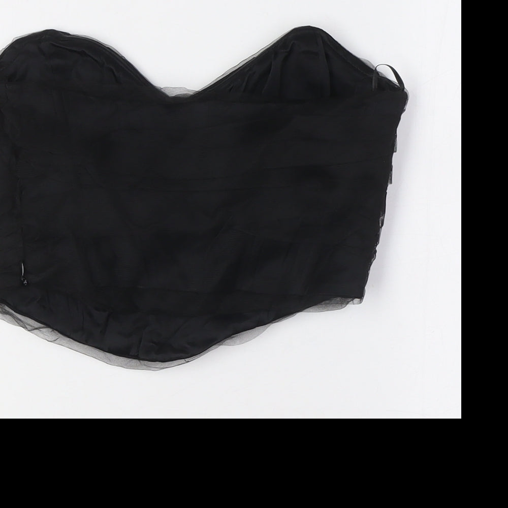 Zara Womens Black Viscose Cropped Button-Up Size S Off the Shoulder - Bodice