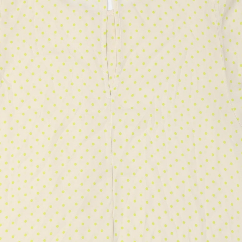 United Colors of Benetton Womens Ivory Polka Dot Polyester Basic Button-Up Size M Round Neck