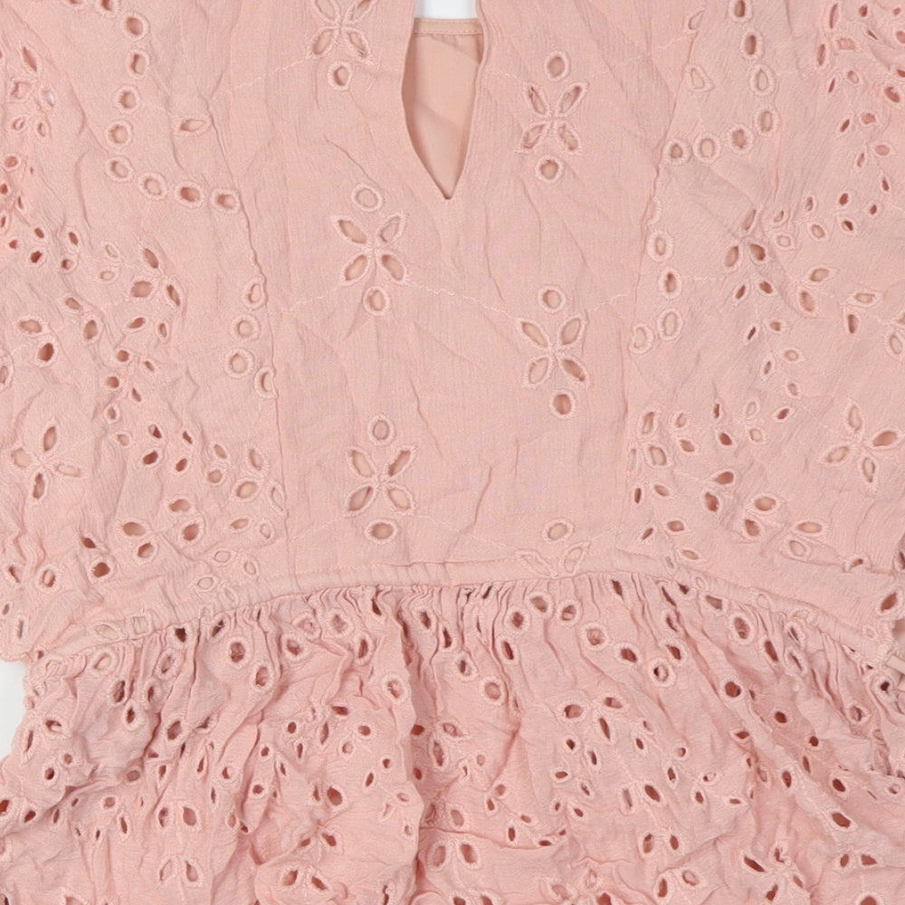 River Island Womens Pink Viscose Basic Blouse Size 8 Scoop Neck - Broderie Anglaise