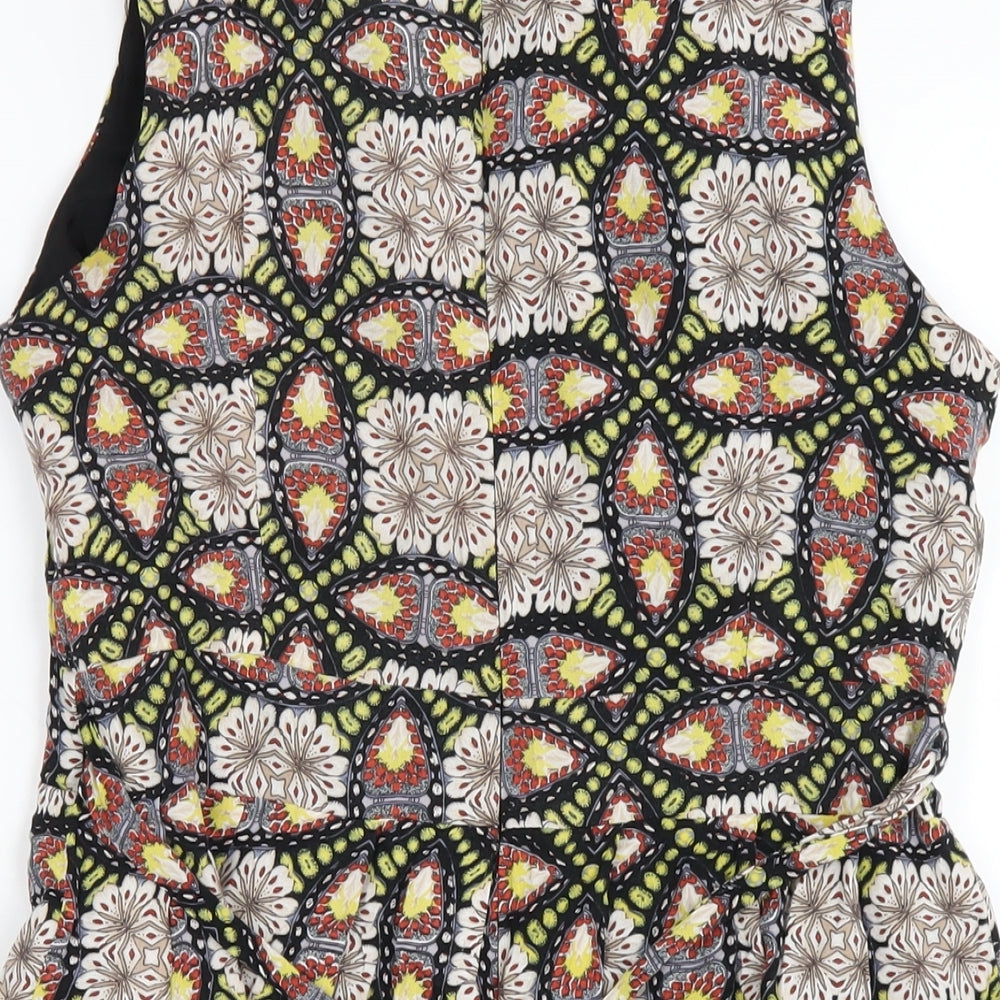 Yumi Womens Multicoloured Geometric Polyester A-Line Size 12 Round Neck Zip