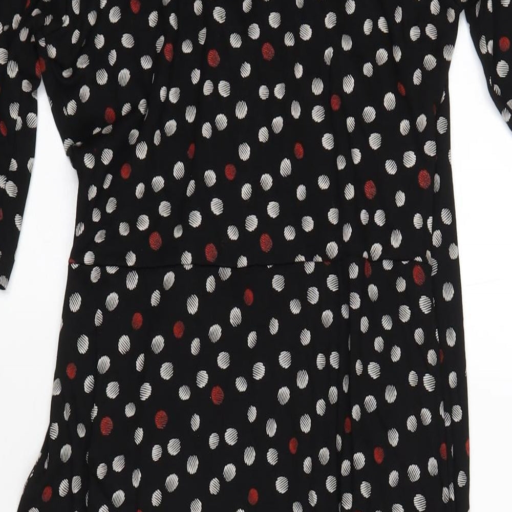Marks & Spencer Womens Black Polka Dot Viscose A-Line Size 12 V-Neck Pullover