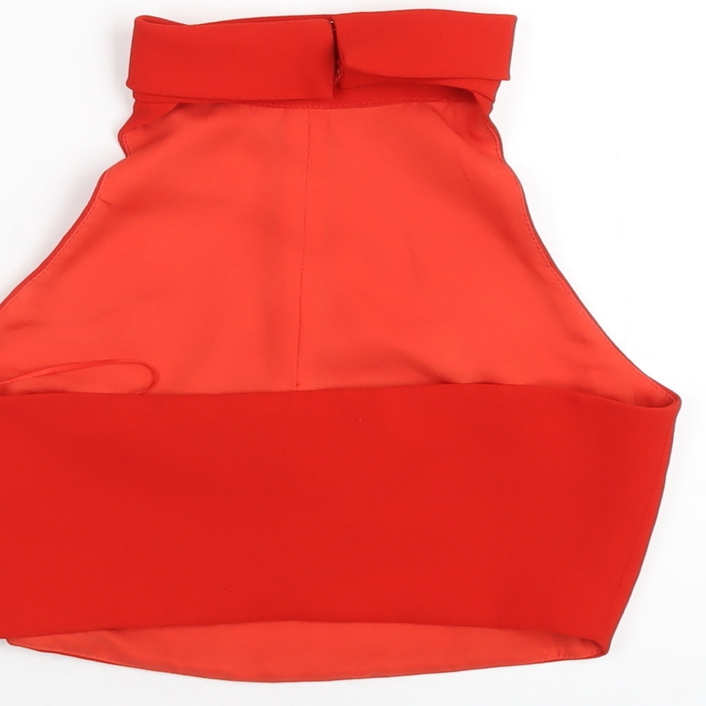 Topshop Womens Red Polyester Cropped T-Shirt Size 10 Round Neck