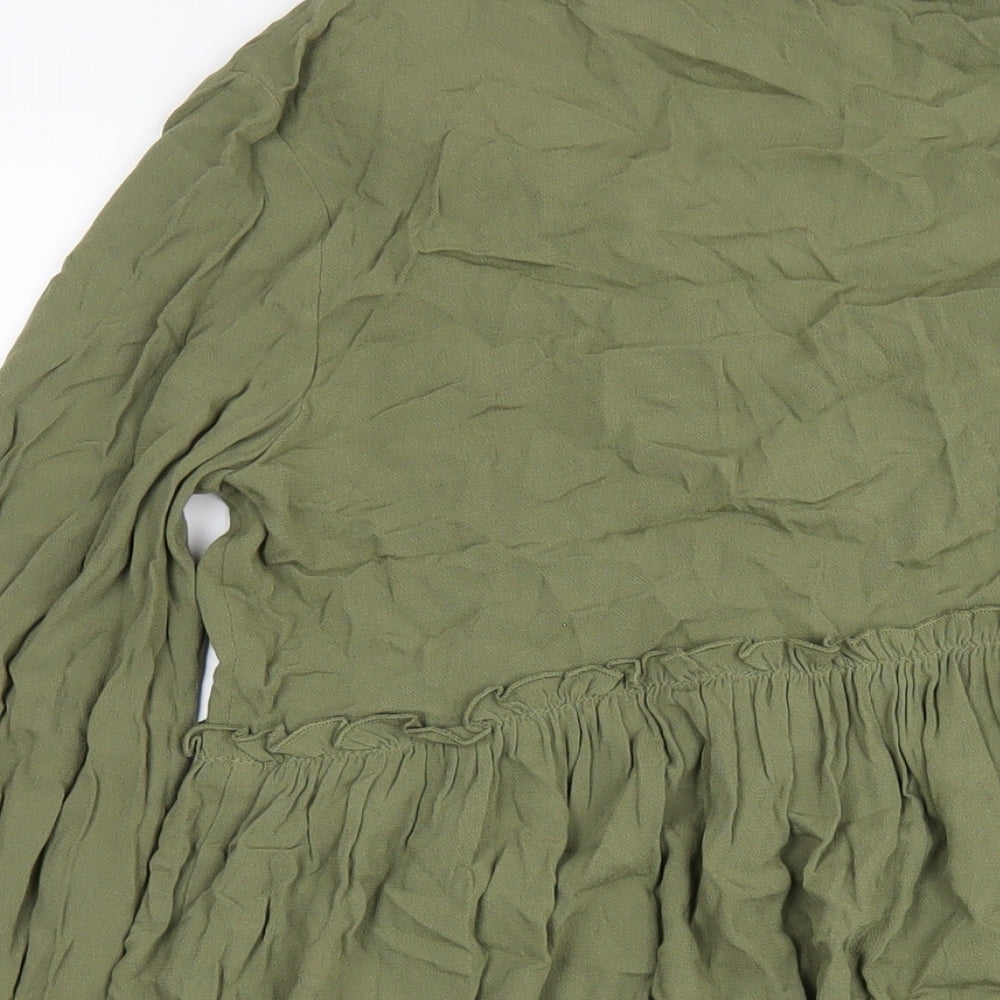 H&M Womens Green Viscose A-Line Size S V-Neck Pullover