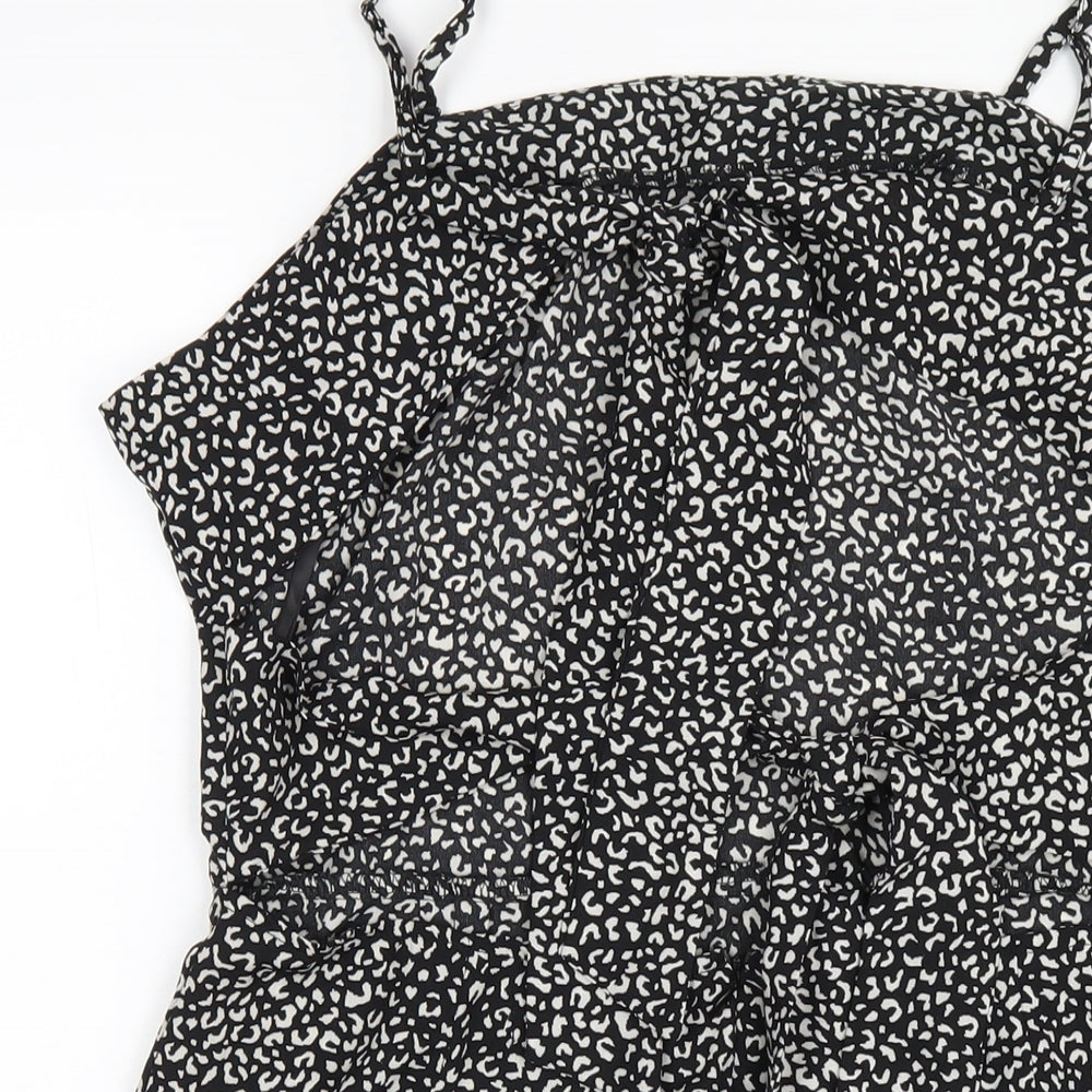 Missguided Womens Black Geometric Polyester A-Line Size 16 Square Neck Zip