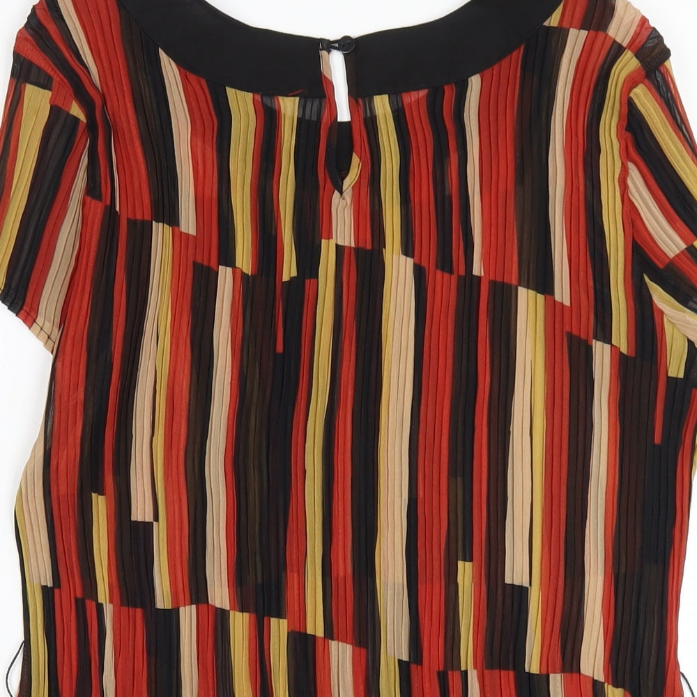Marks & Spencer Womens Orange Striped Polyester Basic T-Shirt Size 18 Round Neck