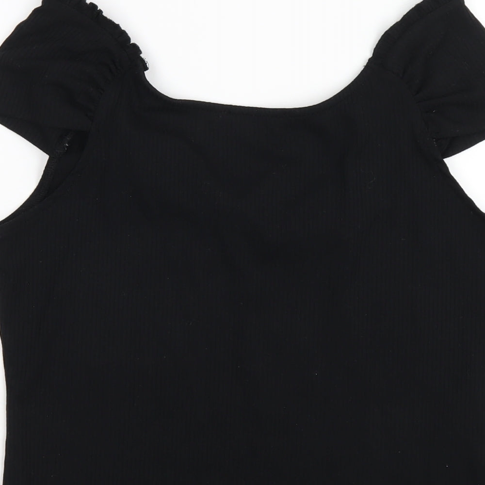 Dorothy Perkins Womens Black Polyester Basic T-Shirt Size 14 Scoop Neck