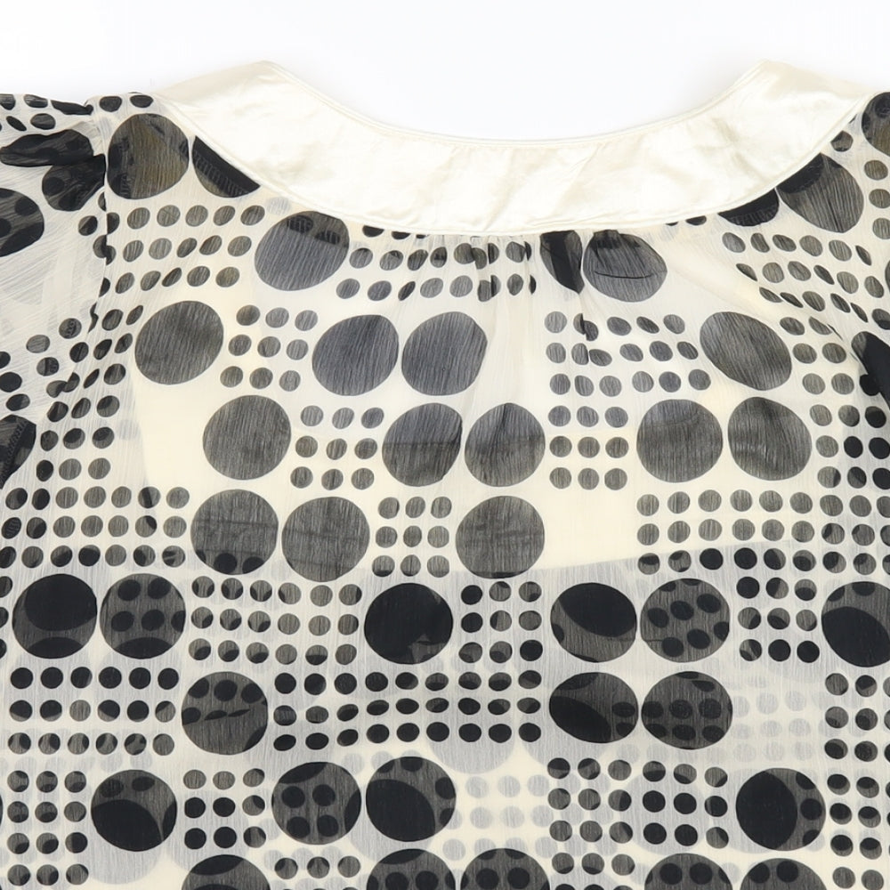 EthelAustin Womens Ivory Polka Dot Polyester Basic T-Shirt Size 14 Square Neck
