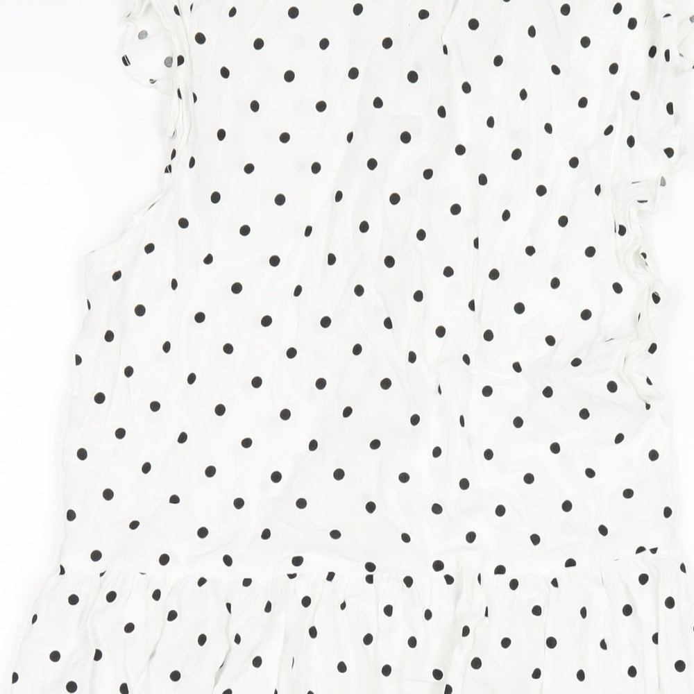 Stradivarius Womens White Polka Dot Viscose Shirt Dress Size M Collared Button