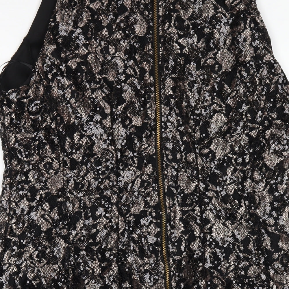 Sistaglam Womens Black Polyester A-Line Size 16 Round Neck Zip