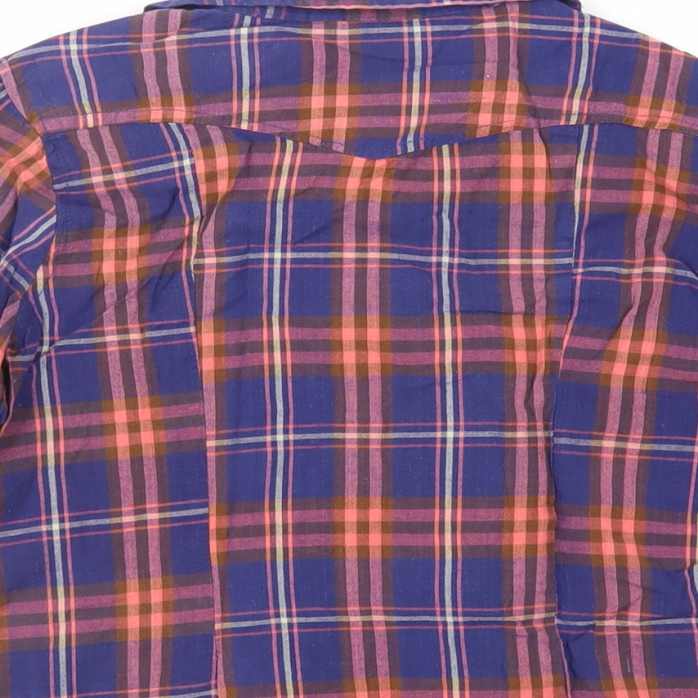 New Look Womens Blue Plaid Camel Basic Button-Up Size 14 Collared