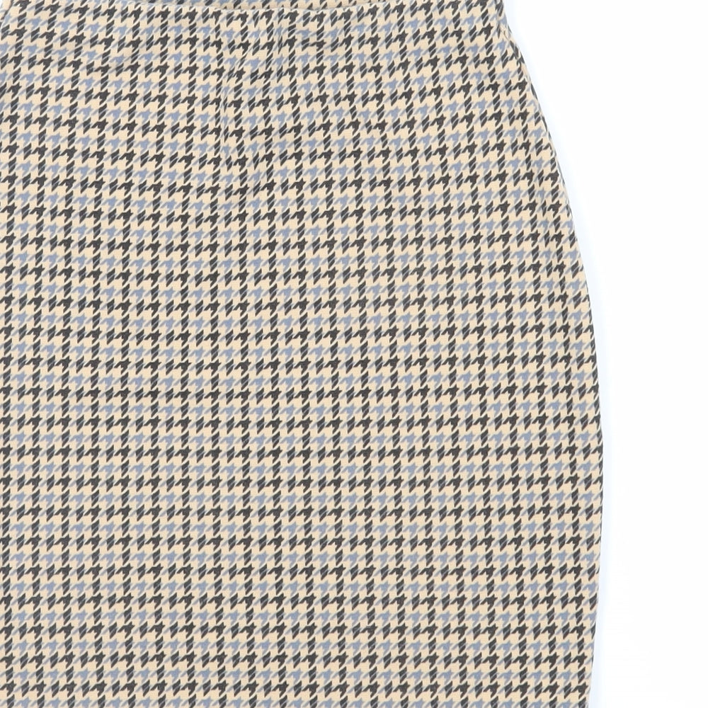 New Look Womens Beige Geometric Polyester Mini Skirt Size 6 - Elasticated Waist