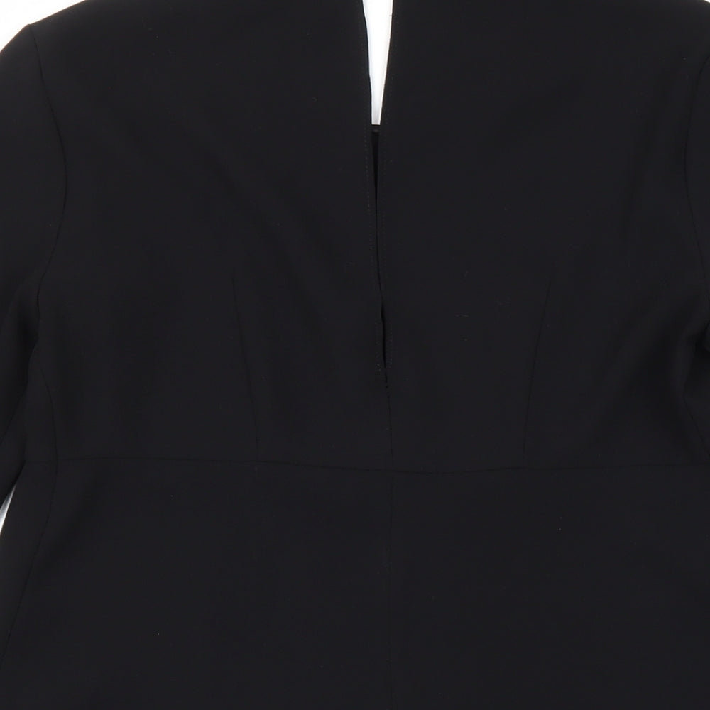 Zara Womens Black Polyester A-Line Size S Round Neck Button