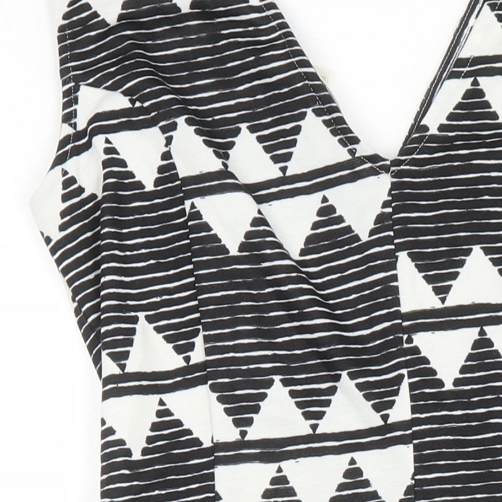 H&M Womens Multicoloured Geometric Polyester A-Line Size M V-Neck