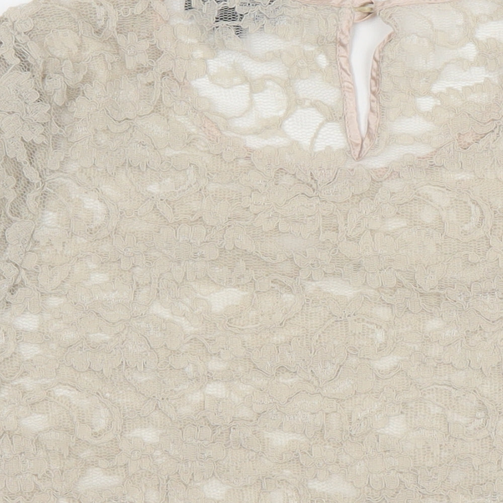 Topshop Womens Beige Nylon Cropped Blouse Size 10 Round Neck