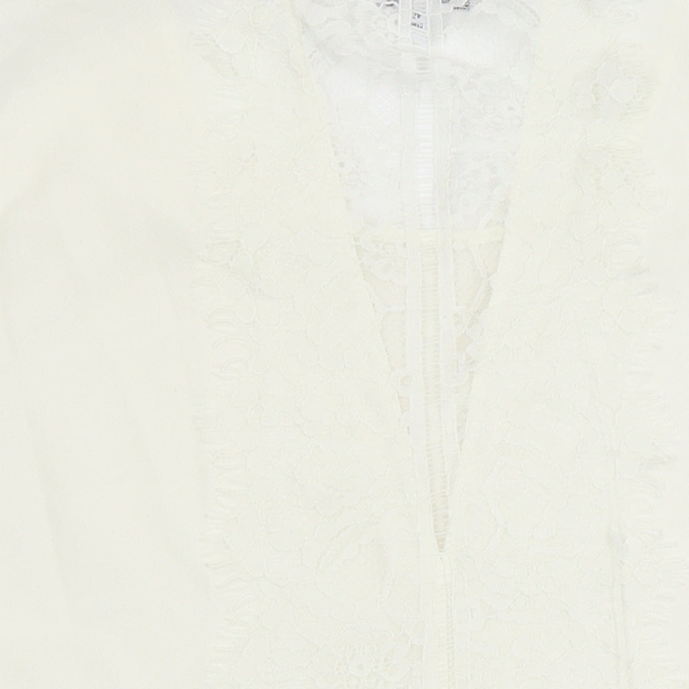 NEXT Womens Ivory Polyester Tunic Blouse Size 14 Round Neck - Lace Detail