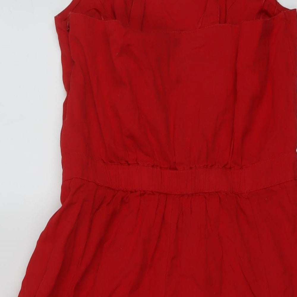 Roman Womens Red Cotton A-Line Size 10 Square Neck Zip