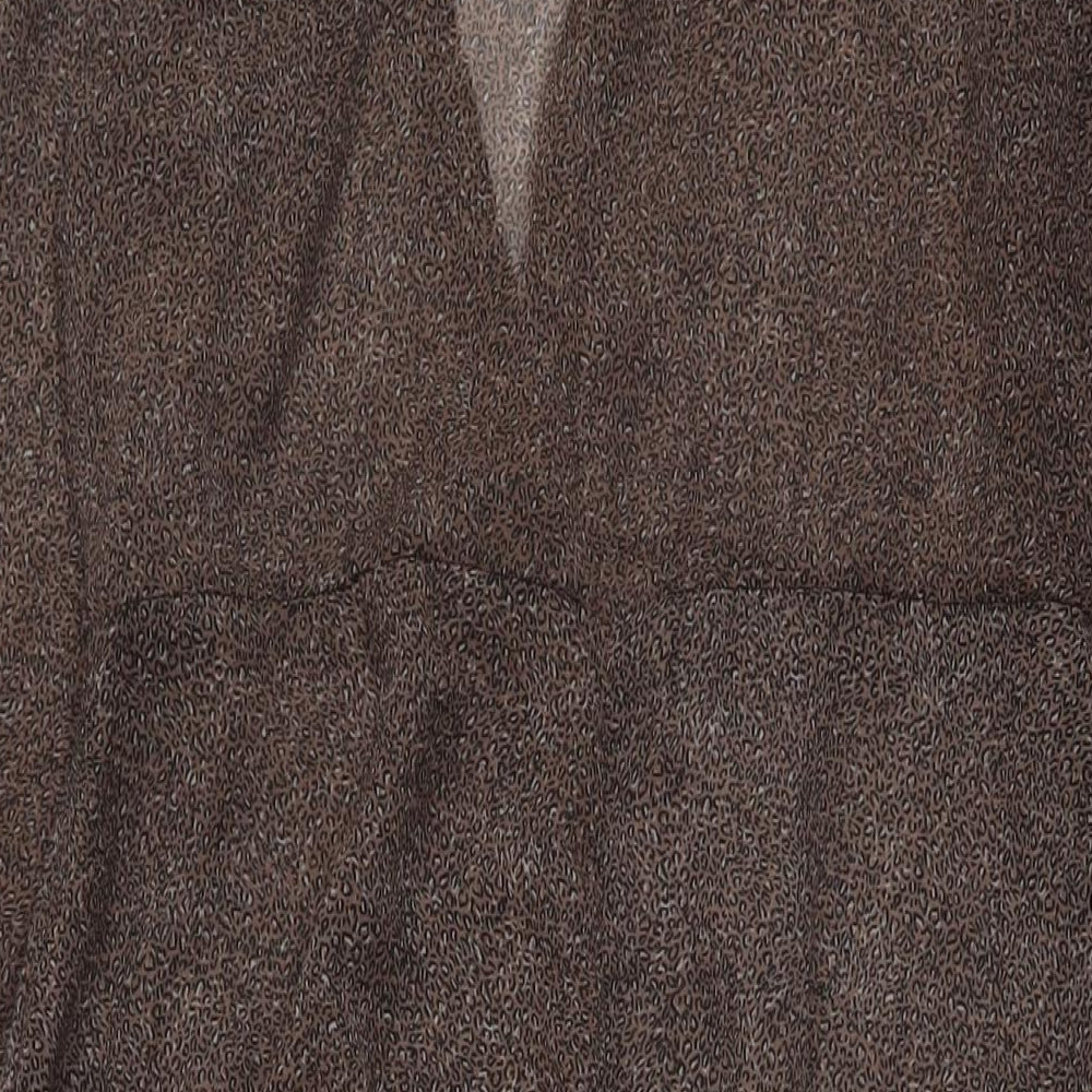 New Look Womens Beige Animal Print Polyester A-Line Size 10 Mock Neck Button