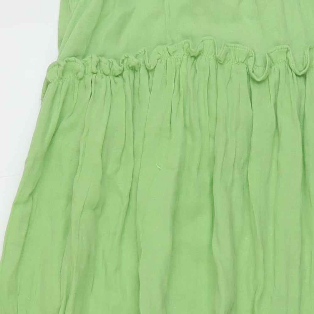 ASOS Womens Green Cotton A-Line Size 4 Round Neck Button