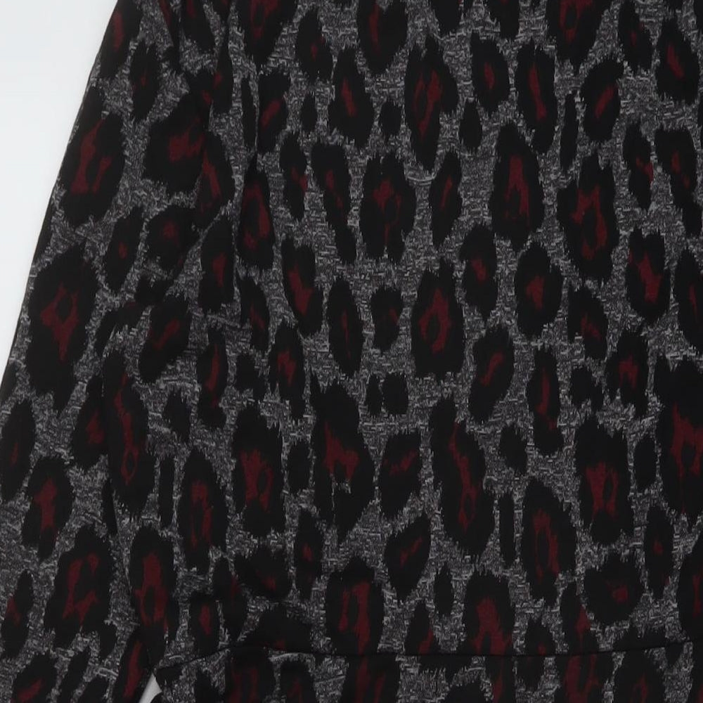 Dorothy Perkins Womens Grey Animal Print Polyester A-Line Size 12 Mock Neck Zip