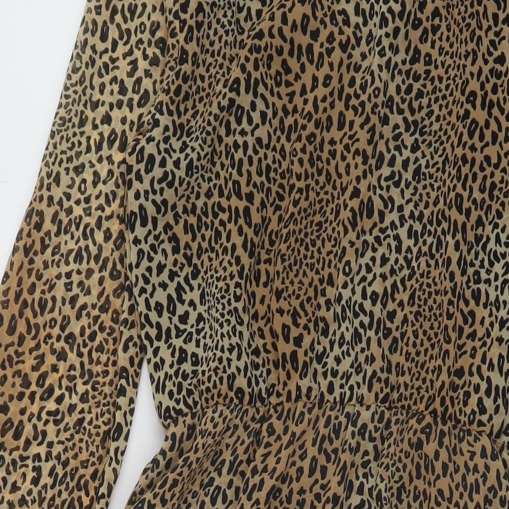 H&M Womens Beige Animal Print Polyester A-Line Size 8 V-Neck Pullover