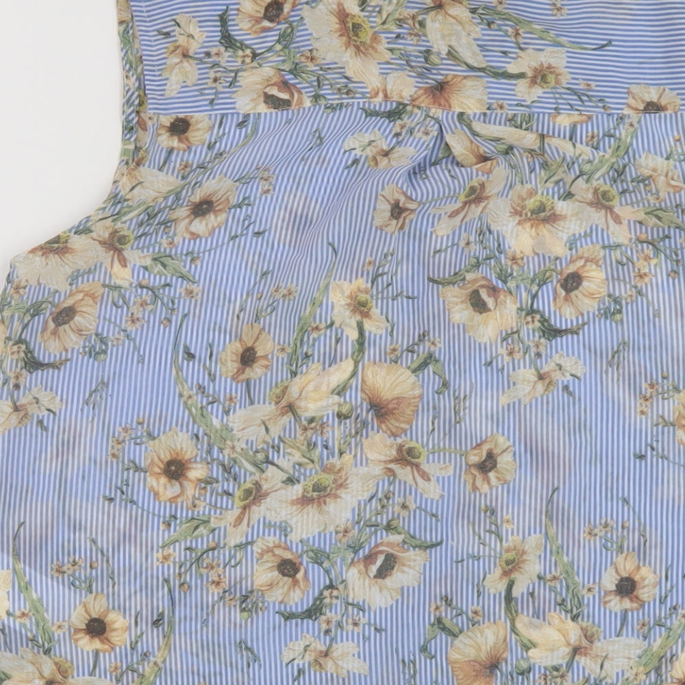 H&M Womens Black Floral Polyester Basic Tank Size 8 Collared