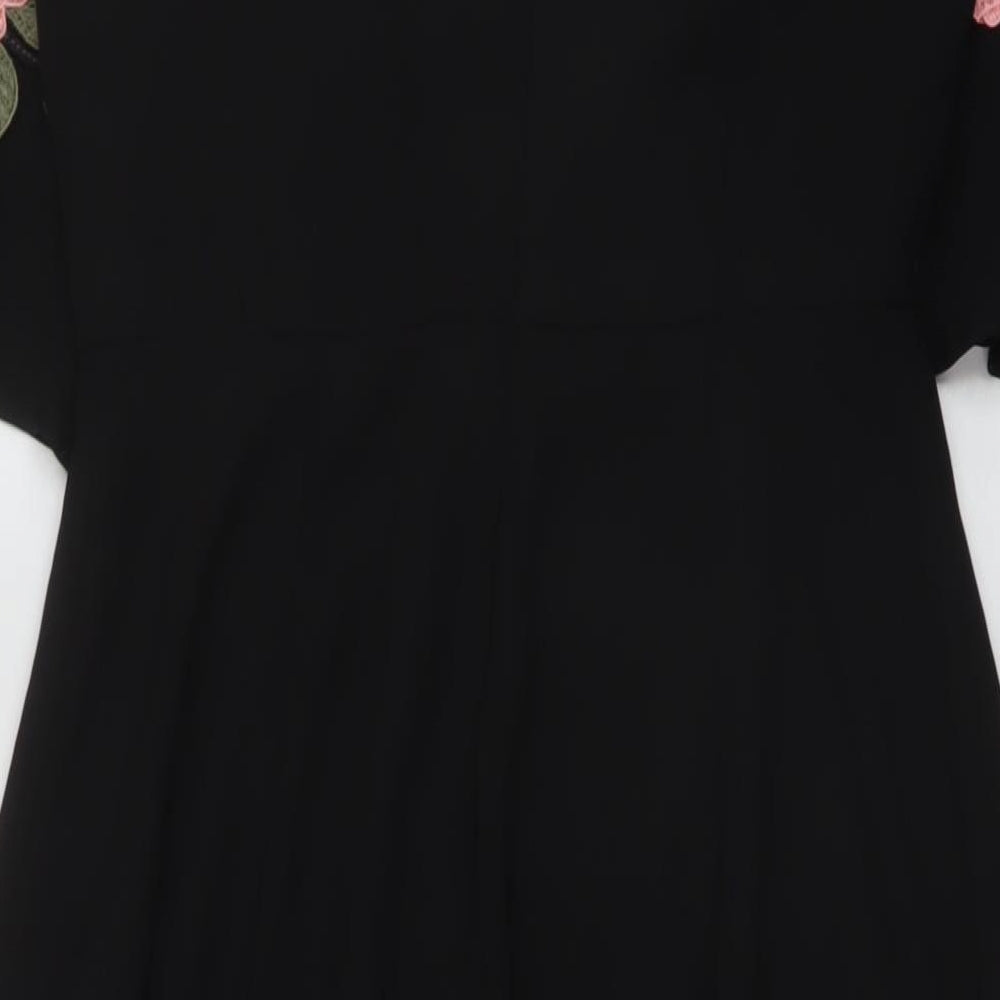 Oasis Womens Black Polyester A-Line Size 8 Round Neck Zip