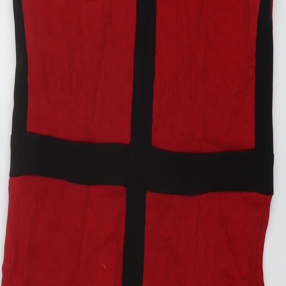 Damsei Womens Red Viscose Sheath Size 12 V-Neck Zip