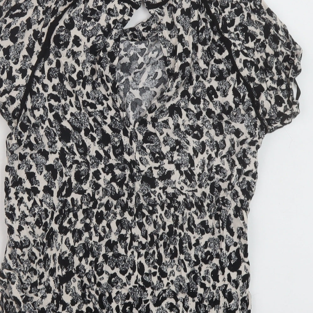 Louche Womens Black Geometric Viscose Basic T-Shirt Size 8 Round Neck