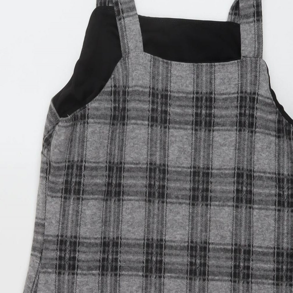 New Look Womens Grey Plaid Polyester Mini Size 10 Square Neck Pullover